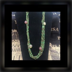 Green & copper/ brown beaded necklace